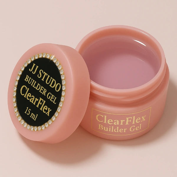 ClearFlex – Builder Gel 15 ml. Klarer Aufbauel für Nagelmodelage in rosa Flasche