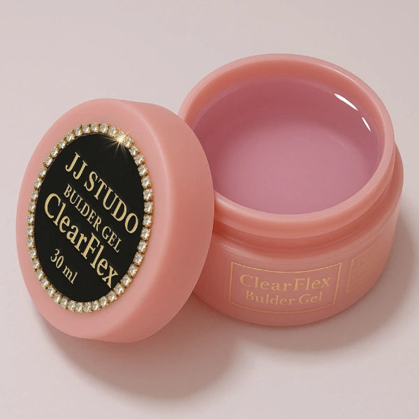 ClearFlex – Builder Gel 30 ml. Klarer Aufbaugel für Nageldesign in rosane Flasche