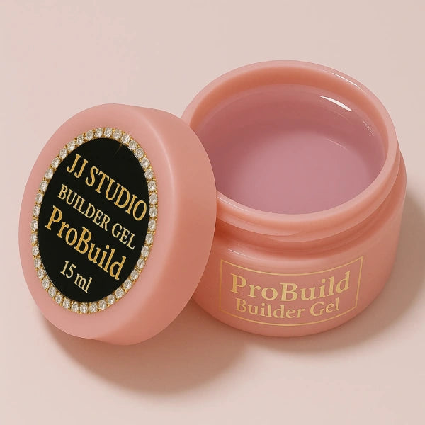 ProBuild – Builder Gel 15 ml. Klarer Aufbaugel für Nageldesign in rosane Flasche
